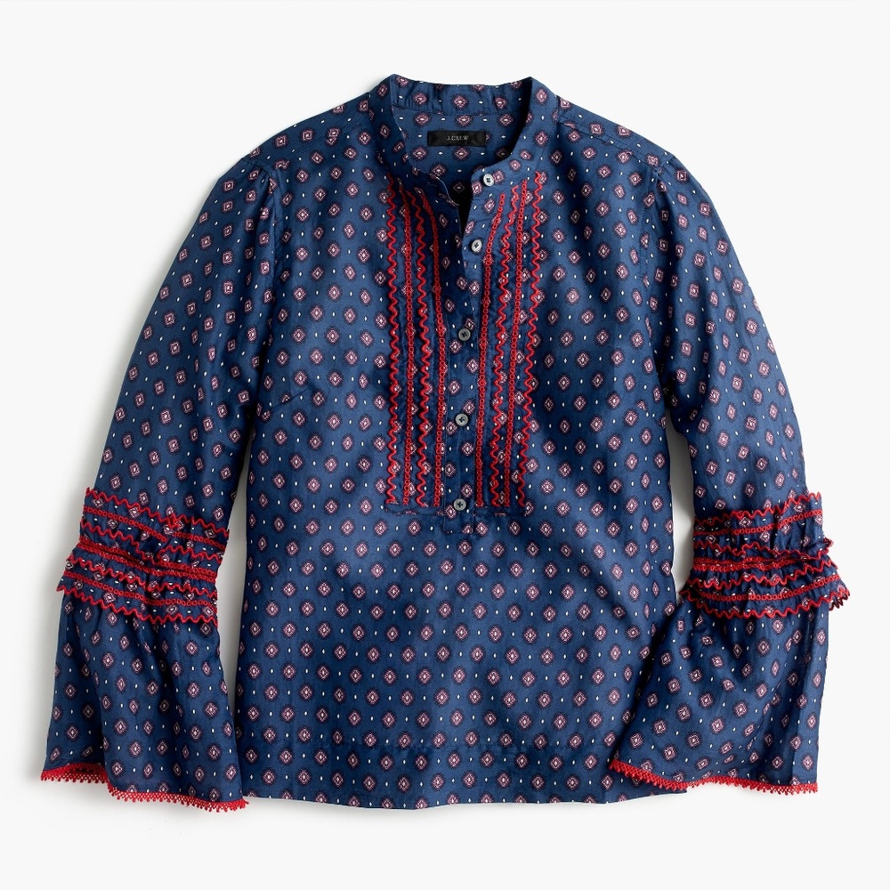 J.Crew Embroidered bell-sleeve top in foulard